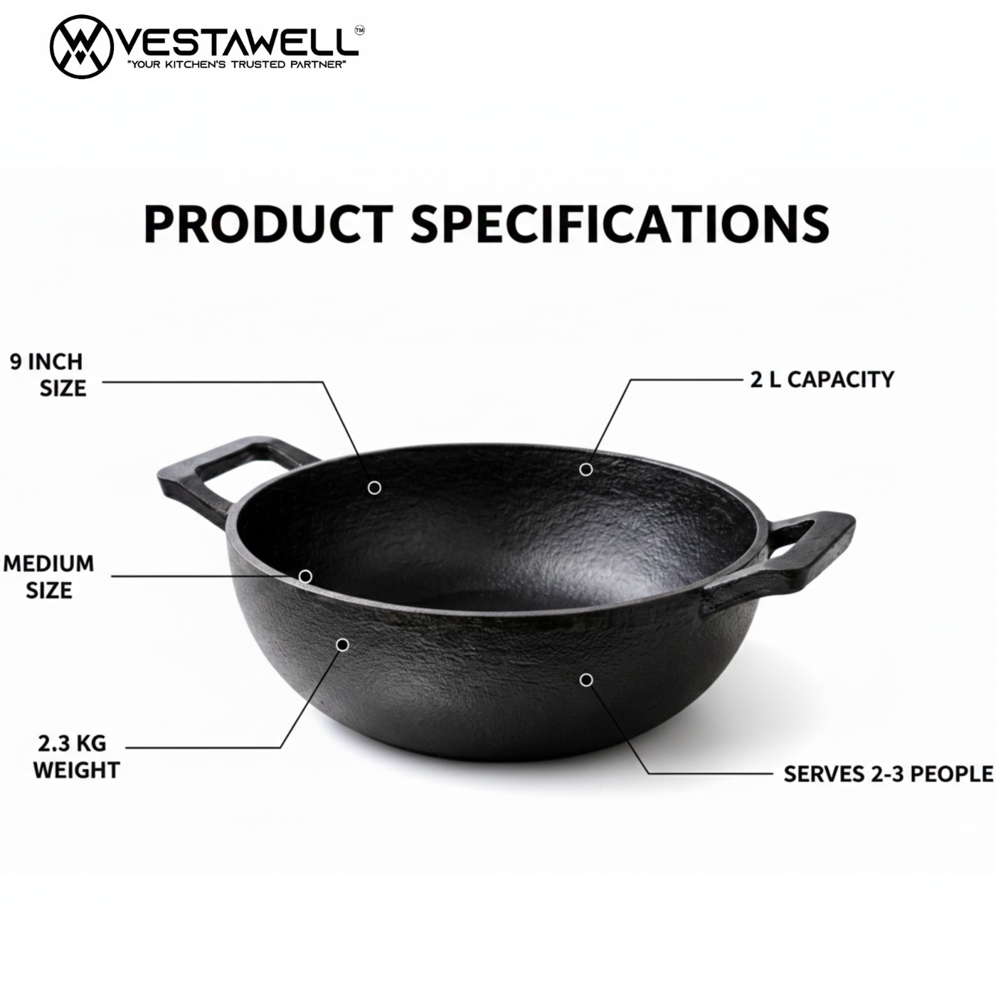 PreSeasoned Deep Kadhai 9 Inch