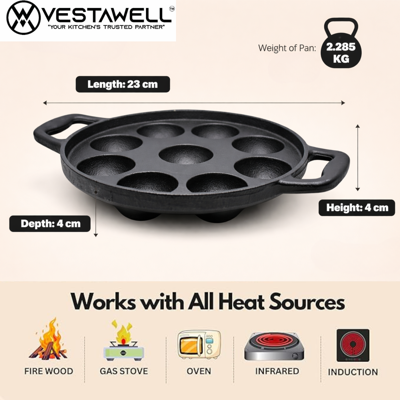 PreSeasoned Appam Pan 9 Pits